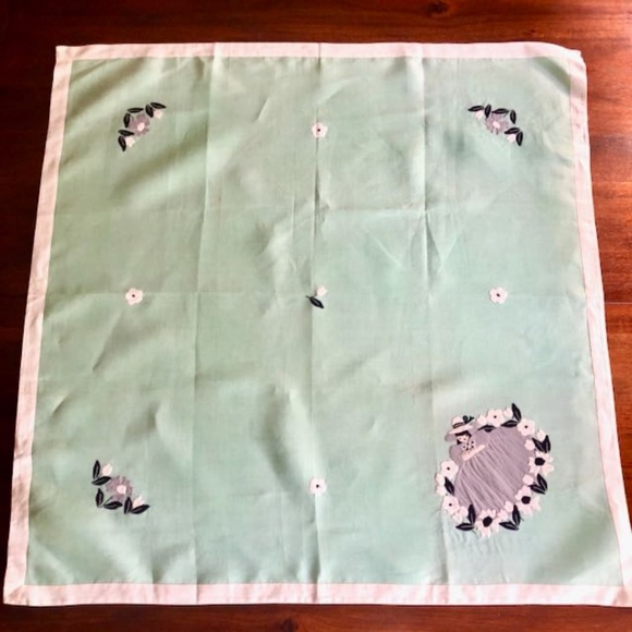 Vintage Hand Applique Tablecloth & 4 Napkins Green & Grey 40s Southern Belle - Picture 11 of 13